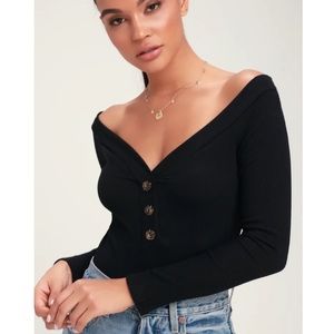 Lulus Black ribbed Off shoulder Bodysuit xs
